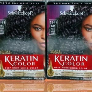 2x Schwarzkopf Keratin Color Moisture Permanent Hair Color # 1.99 Black Purple